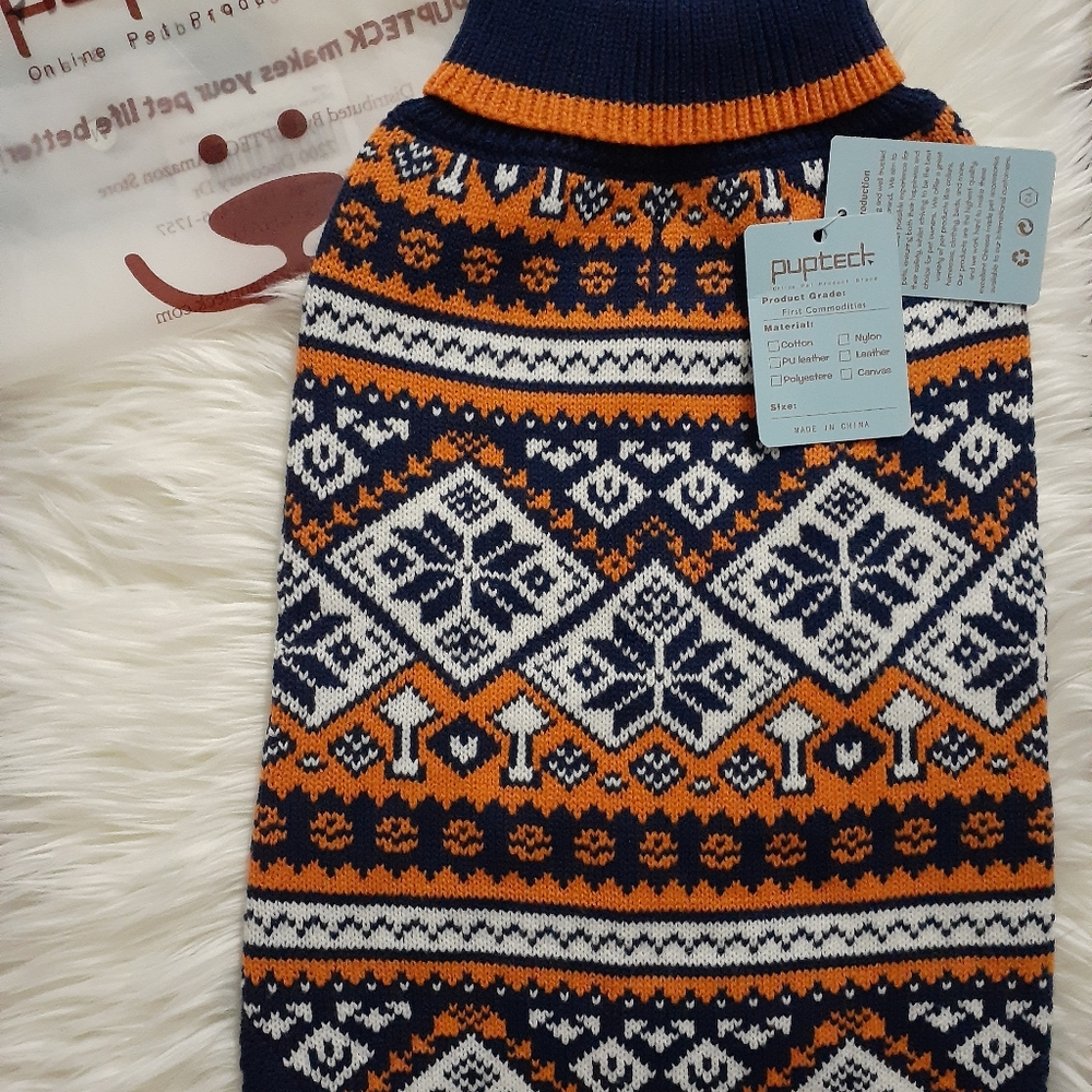 Pet sweater Orange Orange Navy white sz Med Nwtgs Dog shirt